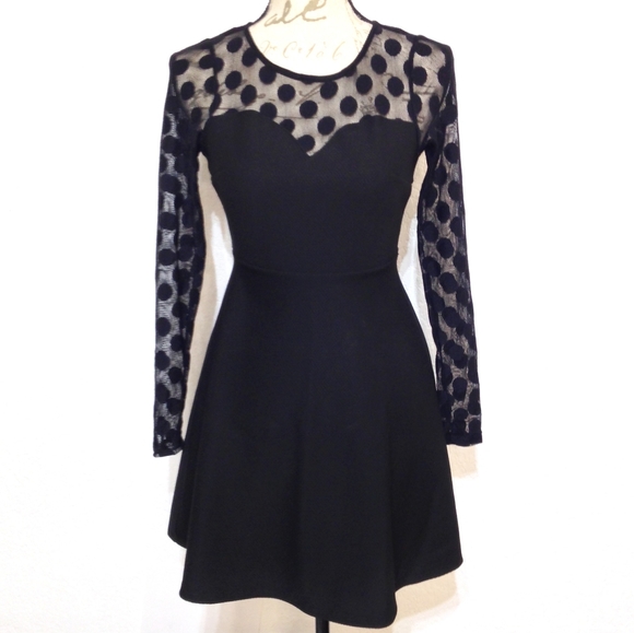 LuLu's In Hot Dot-ter Long Sleeve Black Dress XS - Picture 5 of 12